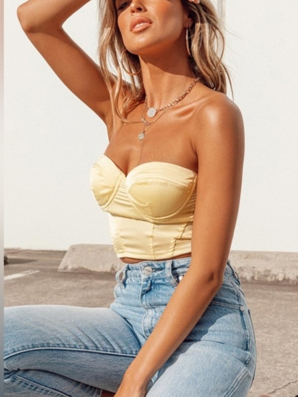 Princess Polly Pale Yellow Strapless Bustier Crop Top
